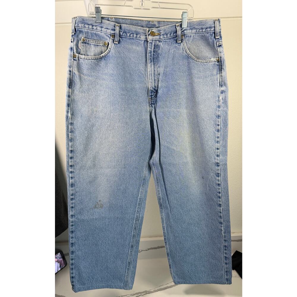 Carhartt Men's Relaxed Straight Leg Jeans Size 40x28 Workwear Stains HEMMED